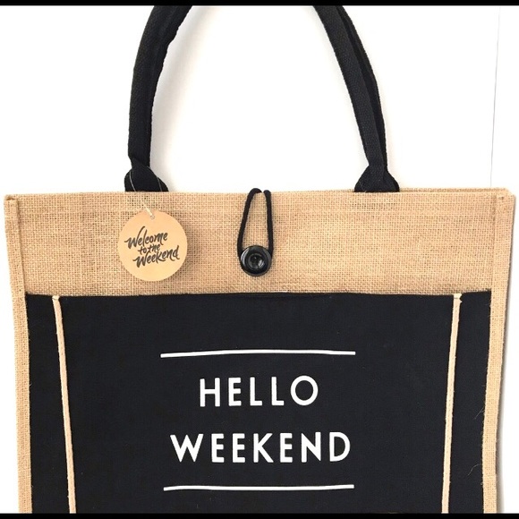 ❌SOLD❌ NWT HELLO WEEKEND Cute Burlap Tote - Picture 7 of 10